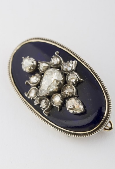 Antiek gouden broche met diamanten en boheems glas