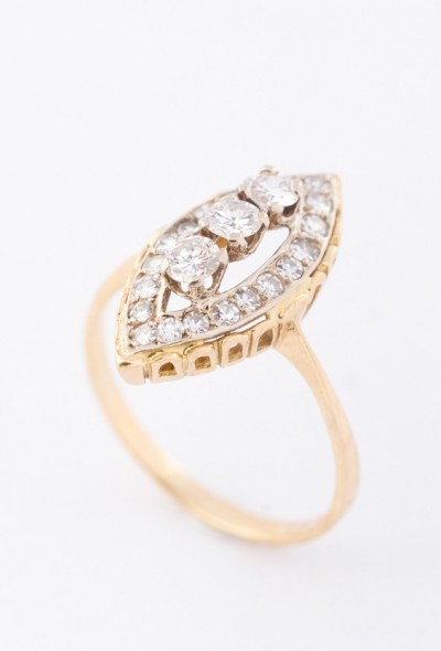 Gouden markies ring met briljant en diamant