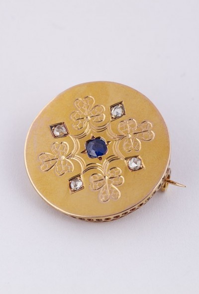 Antieke gouden broche met een saffier en diamanten