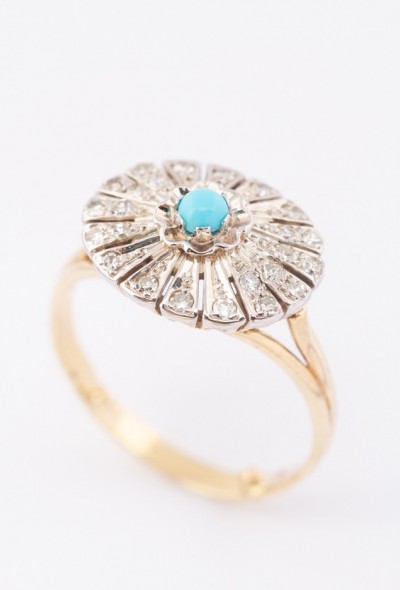 Gouden ring met turkoois en diamanten