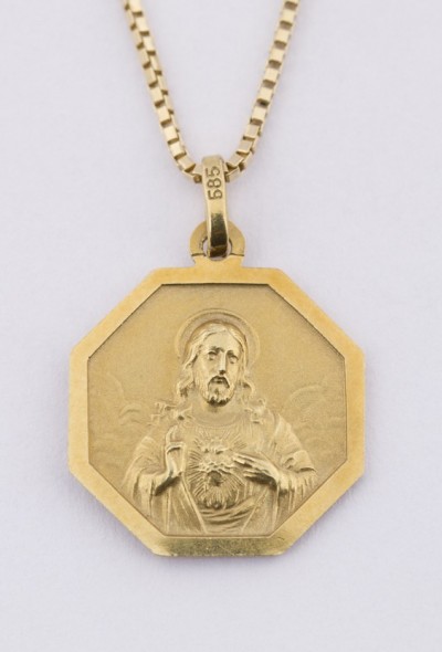 14 krt. gouden scapulier medaille aan gouden collier