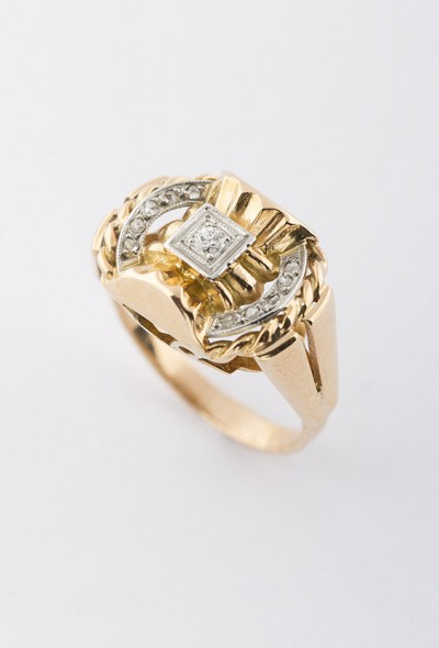 Retro ring met briljant en diamant