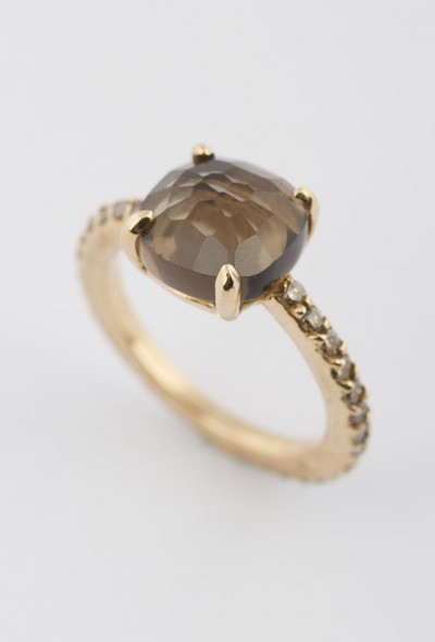 Gouden ring met rook topaas en briljant