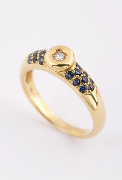 Gouden ring met briljant en saffieren