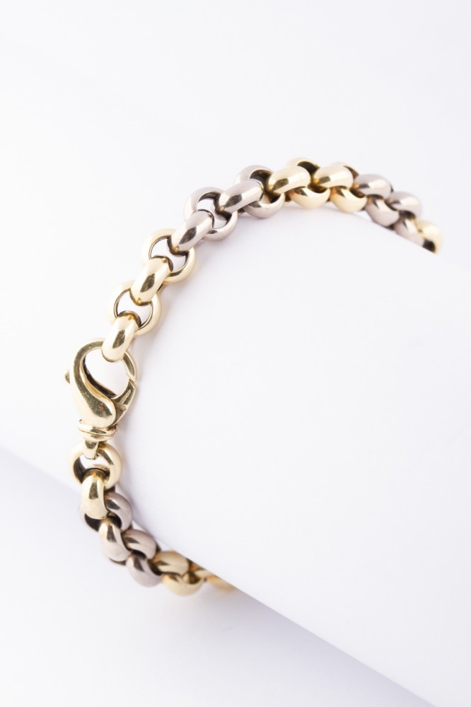 stortbui eenheid Fokken 14 krt. wit/geel gouden jasseron armband. Bijpassend collier aanwezig in  onze webshop.