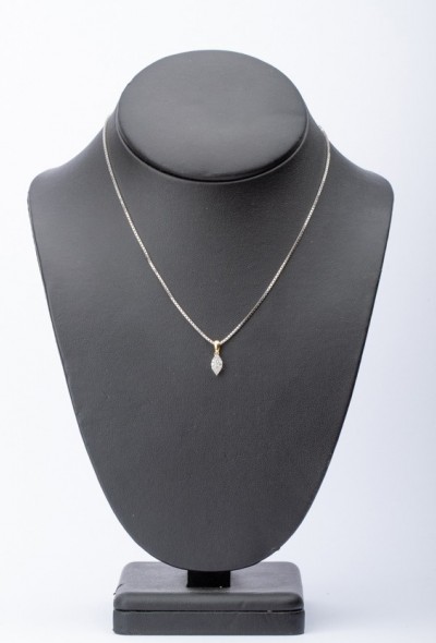Wit/geel gouden hanger met 14 briljanten aan wit gouden collier