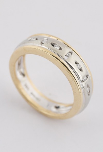 Wit/geel gouden band ring met briljanten