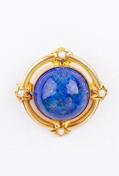 Gouden broche met een lapis lazuli en parels