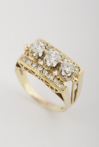 Gouden ring met briljanten en diamanten (50-er jaren)