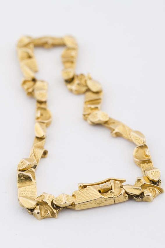 schraper Rondsel Brein 14 krt. gouden schakel armband van het merk Lapponia. (scandinavisch design ).