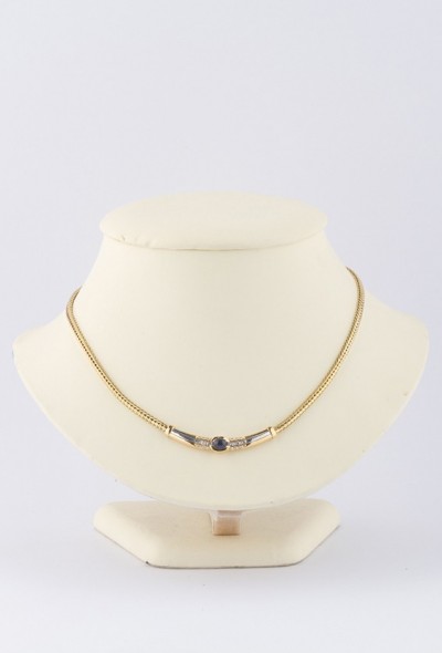 Wit/geel gouden collier van het merk Le Chic met saffier en briljant