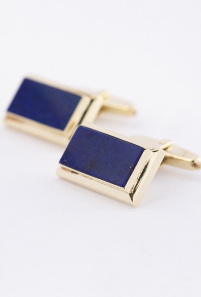Gouden manchet knopen met in elk een lapis lazuli