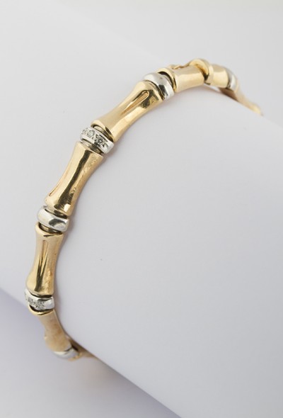 Wit/geel gouden bamboe armband met briljant