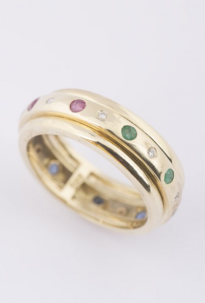Gouden alliance (eternity) ring met diverse edelstenen
