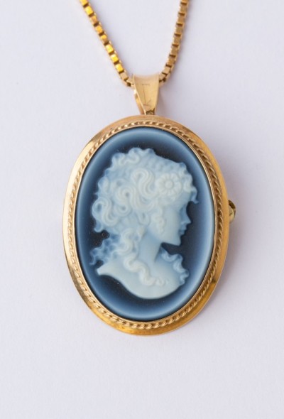 Blauw lagen agaaten camée broche-hanger