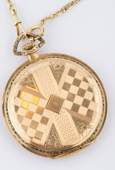 Gouden savonette aan gouden horloge ketting