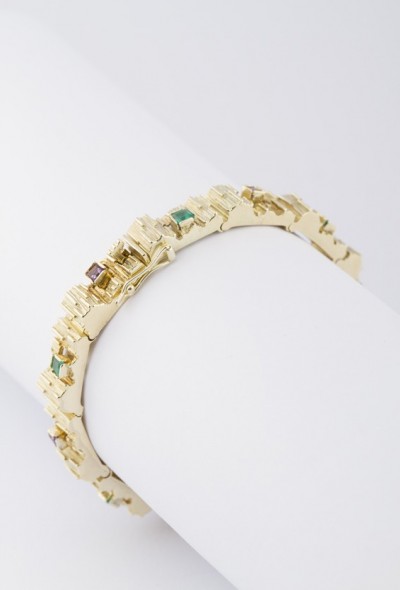 Gouden armband met amethist en groen agaat