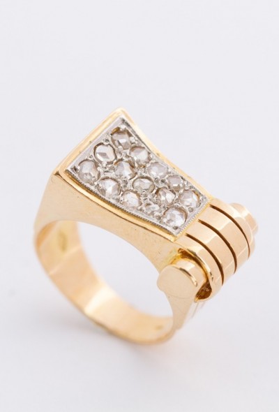 Gouden démodé ring (retro ring) met roos geslepen diamanten