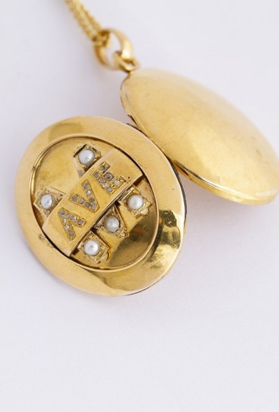 Antiek gouden medaillon met diamanten en parels