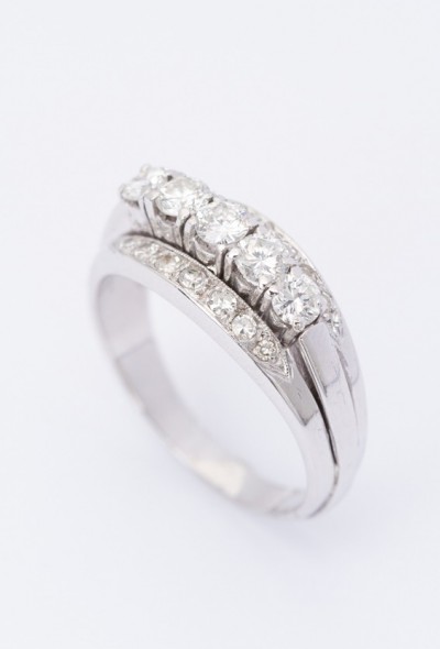 Wit gouden 3-dubbele rij ring met briljanten en diamanten