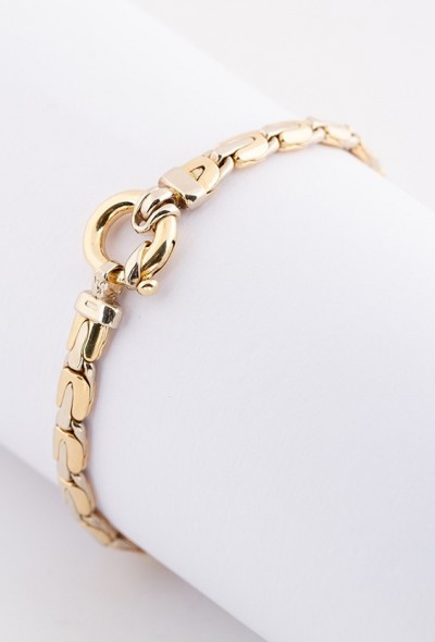 Wit/geel gouden schakel armband