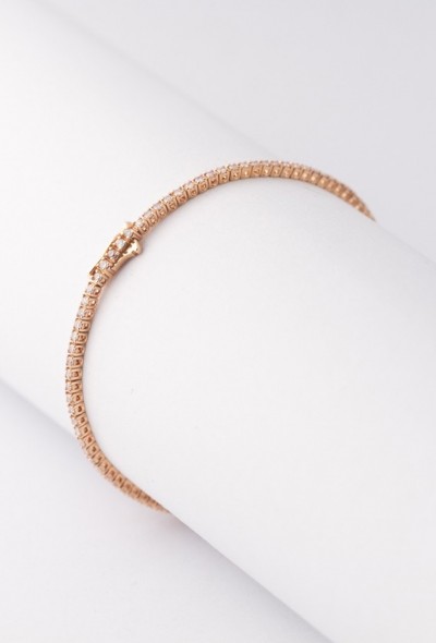 Rosé gouden tennis armband met 95 briljanten. Totaal 1.60 ct.