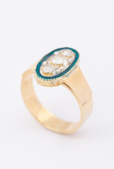 Art deco ring met briljanten en parels