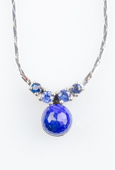 Wit gouden choker met saffieren en lapis lazuli