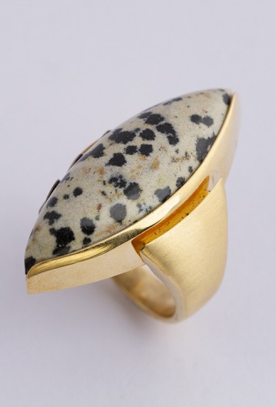 Wit/geel gouden ring met luipaard jaspis