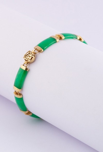 Gouden schakel armband met jade