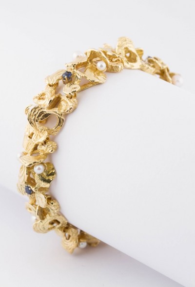 Gouden schakel armband met saffieren en cultivé parels