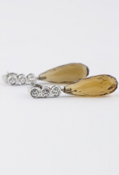 Wit gouden oorhangers met briljant en citrien