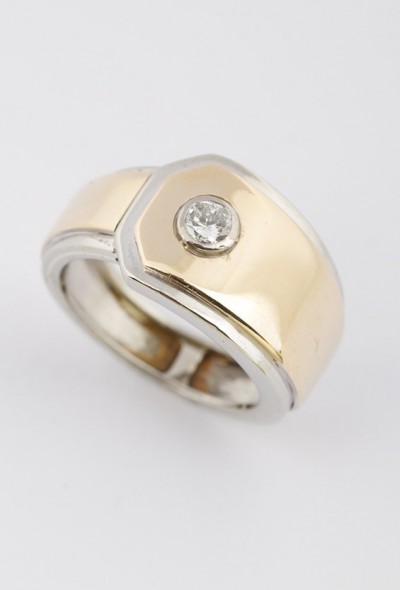 Wit/geel gouden ring met een briljant