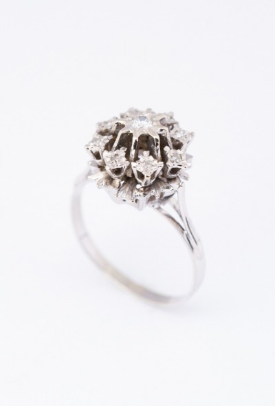 Wit gouden entourage ring met een briljant en diamanten