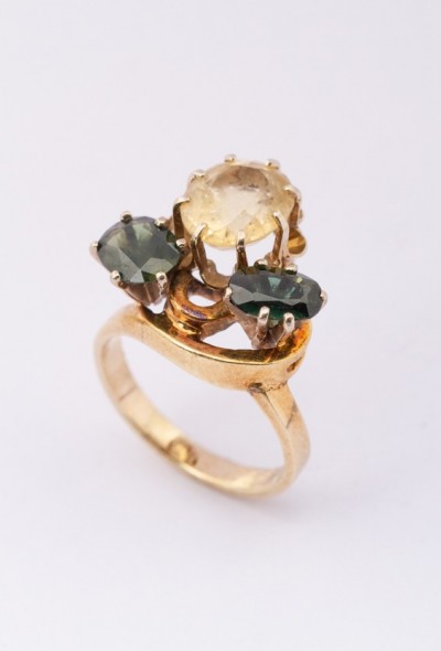 Gouden ring met tourmalijn en citrien